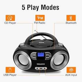 Mpc600b Megatek Portable Cd Player / Bluetooth Headphon Fm Radio - Black