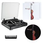 At-lp60 Mixb A135 Blucoil Black Turntable Plus Brush