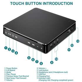 Paddsun 883150102004 Portable Cd Mp3 Player With Two Headphone Jacks Anti-skip For Car Rechargeable