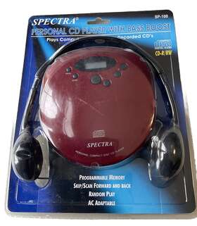 Sp-100 Spectra 077283869693 Personal Cd Player With Bass Boost Nip Vtg Red Headphones