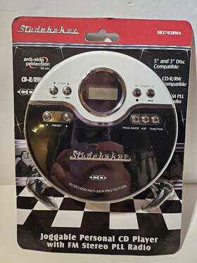 Sb3703wa Studebaker New Black White Joggable Personal Portable Cd Player Fm Radio Sb3703