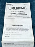 Operating Instructions For Sony Walkman Radio Cassette Player WM-FX433/FX 435. Fixed Price $14.00.