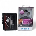 Vintage 3-5460BKA Stereo Headset Cassette Player & Philips Ear Headphones. Fixed Price $64.99.
