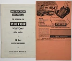 1961 Victor Custom Adding Machine 10 Key Instruction Manual For 75-85-54. Fixed Price $12.95.