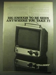 1974 Sony Model Tv 115 Television Ad - Big Enough To Be Seen Anywhere You Take. Fixed Price $19.99.