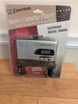 Vtg Emerson Am/fm Stereo Radio Cassette Player EW128 W/belt Clip Open Box. Fixed Price $29.00.