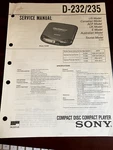 Sony D-232 D232 D-235 Cd Player Service Manual From The Usa **original**. Fixed Price $11.99.