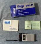 Evadin Model EM-11 Full Feature Deluxe Micro Cassette Recoder Original Box. Fixed Price $47.00.