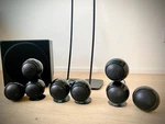 Orb Audio 5.1 Home Theater Speaker System Super Eight Sub Black + Stands. Fixed Price $600.00.